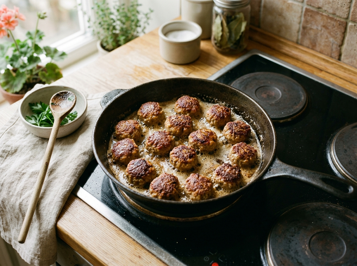 Frikadeller steges gyldne i smør på panden