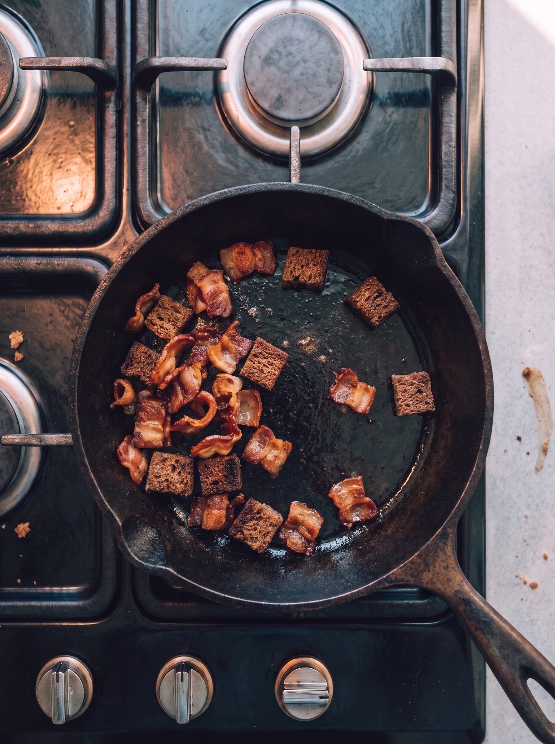 Steg bacon og rugbrød