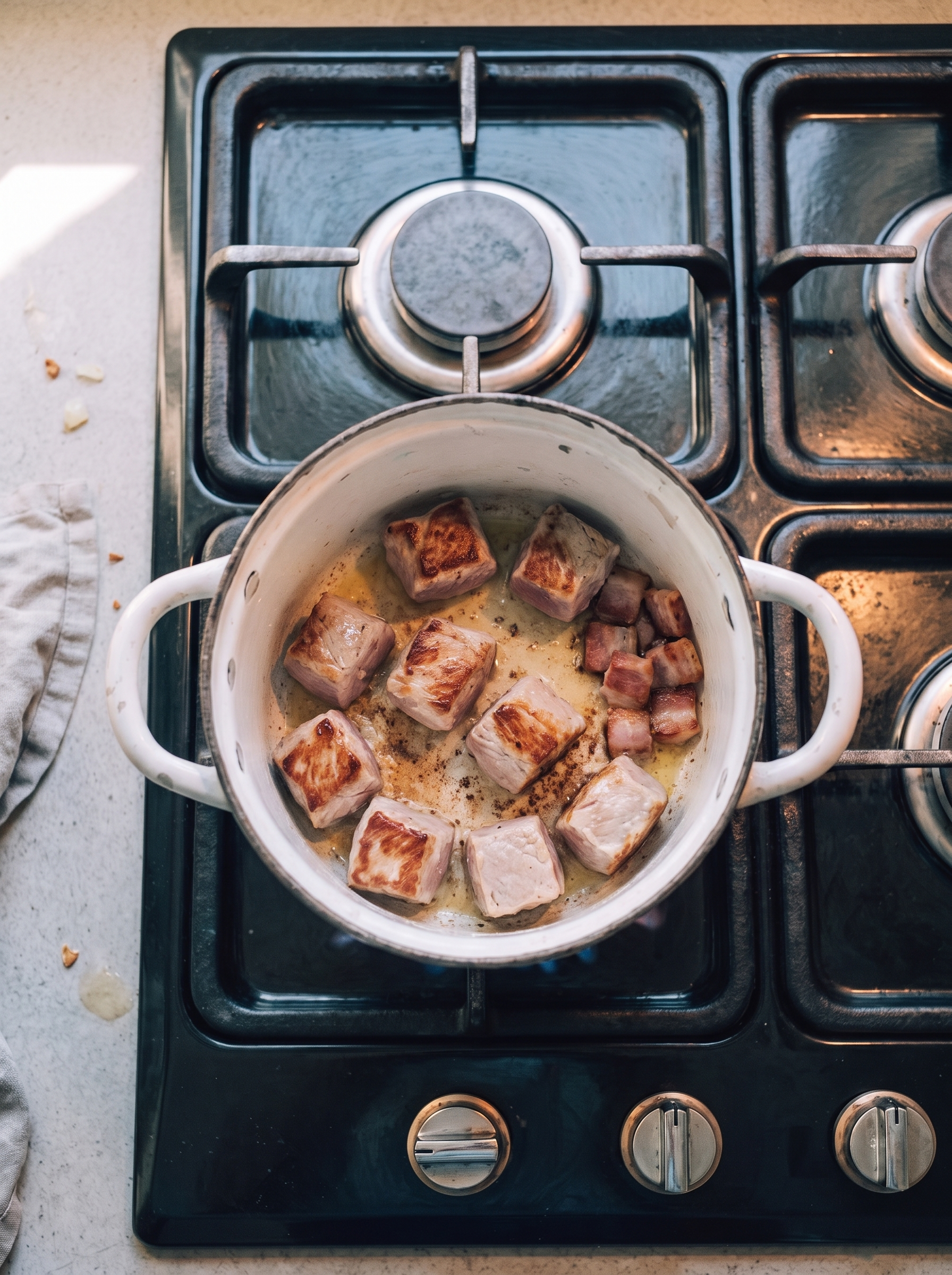 Brun bacon og kød